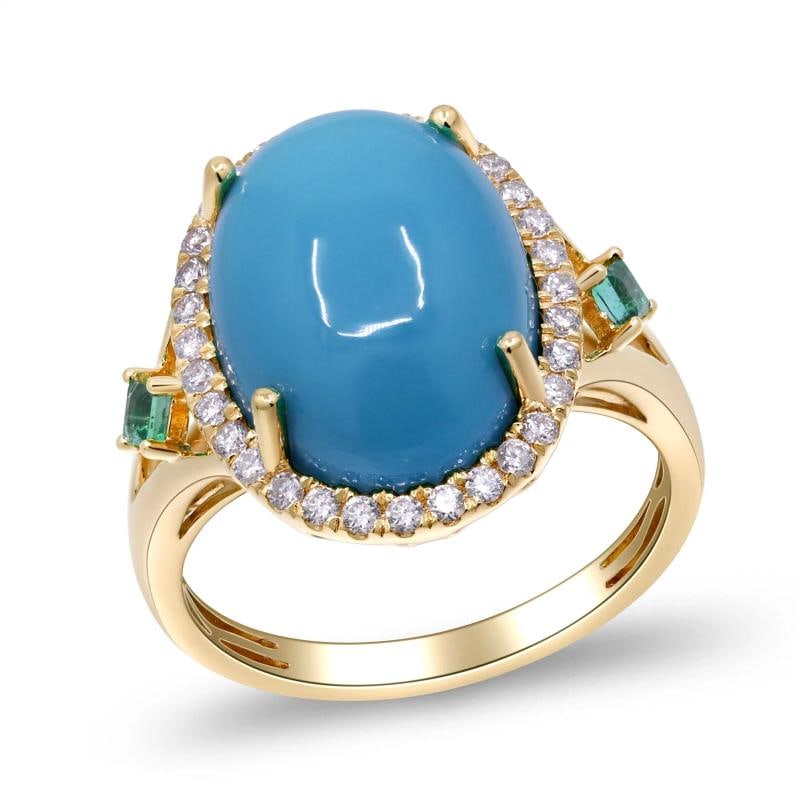 Yellow Gold Turquoise and Diamond Ring - 5