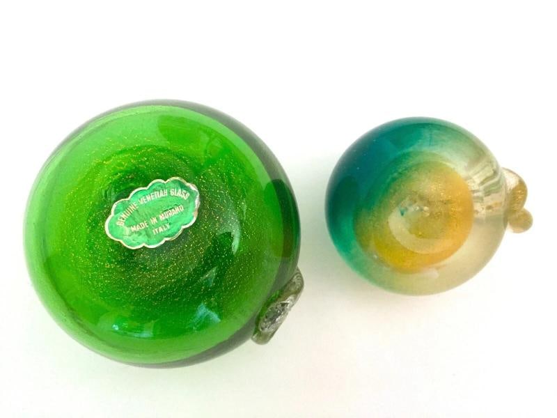 BAROVIER & TOSO VTG MID CENTURY MODERN MURANO ART GLASS GREEN APPLES - 2PC SET - 12