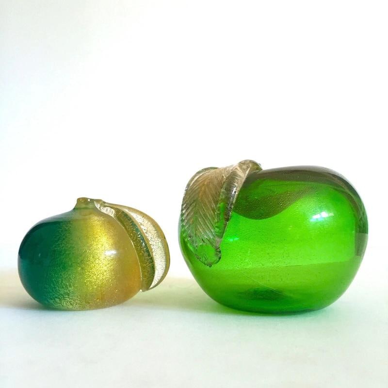 BAROVIER & TOSO VTG MID CENTURY MODERN MURANO ART GLASS GREEN APPLES - 2PC SET - 2
