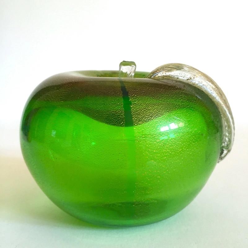 BAROVIER & TOSO VTG MID CENTURY MODERN MURANO ART GLASS GREEN APPLES - 2PC SET - 7