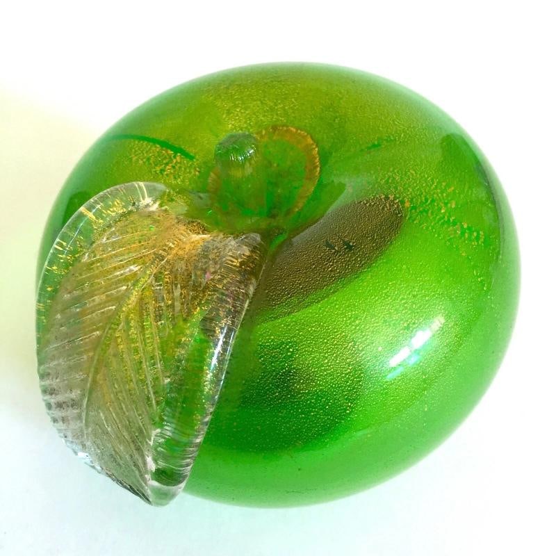 BAROVIER & TOSO VTG MID CENTURY MODERN MURANO ART GLASS GREEN APPLES - 2PC SET - 8