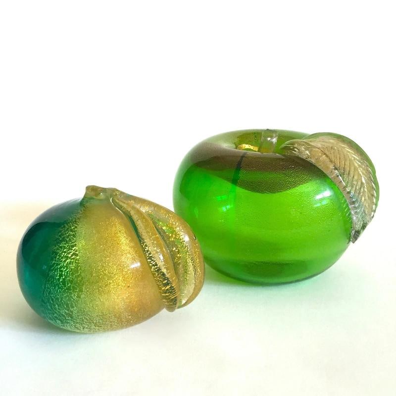 BAROVIER & TOSO VTG MID CENTURY MODERN MURANO ART GLASS GREEN APPLES - 2PC SET - 9