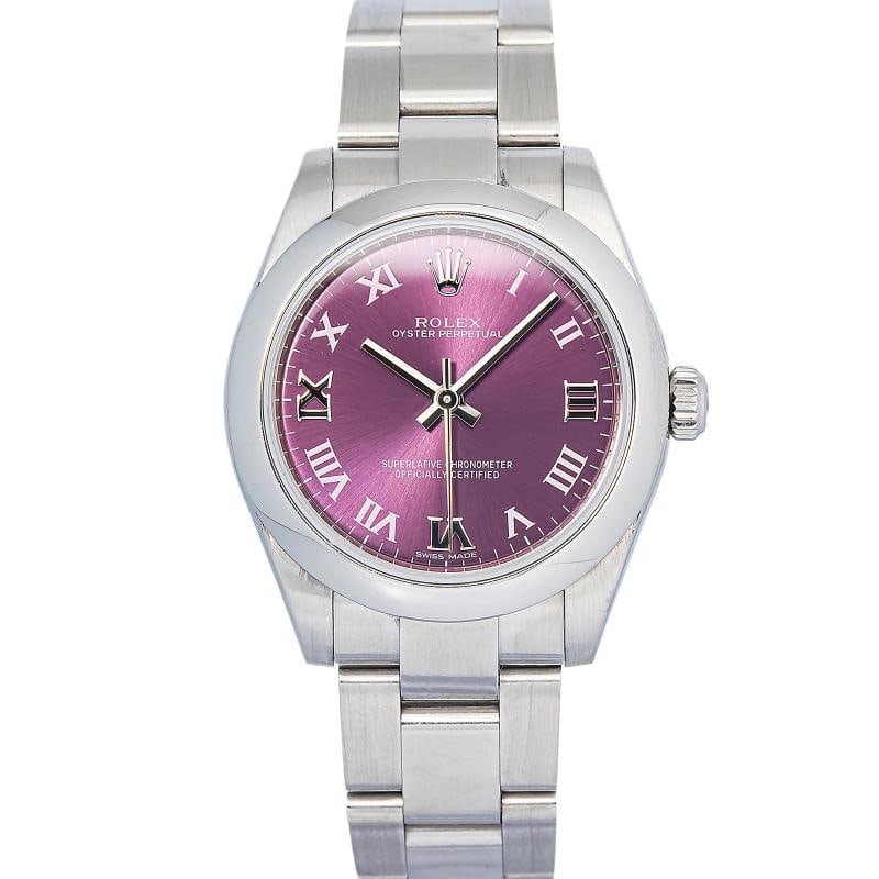 Rolex 177200 Papers Oyster Stainless Steel Red Grape Roman Automatic 31mm: Case Size 31mm Wrist Fit 6.5 inches Box No Papers Yes Condition ¢â‚¬â€ Excellent Full Specifications SKU Rolex#3868 Brand Rolex Model Oyster Perpetual Reference 1