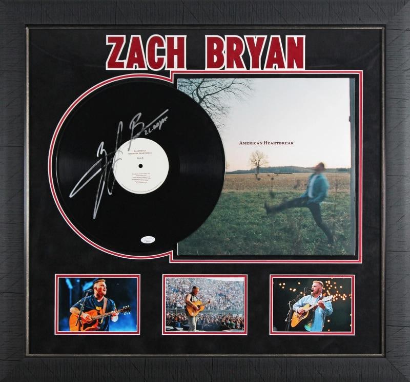 Zach Bryan Signed & Framed American Heartbreak Album Cover W/ Vinyl JSA #YY61712: Object Type: Record,Industry: Music,Original/Reproduction: Original,Autograph Authentication: JSA,PRODUCT_COA: JSA,PRODUCT_SIGNED_BY_NAME: Zach Bryan,Country of Origin: United States