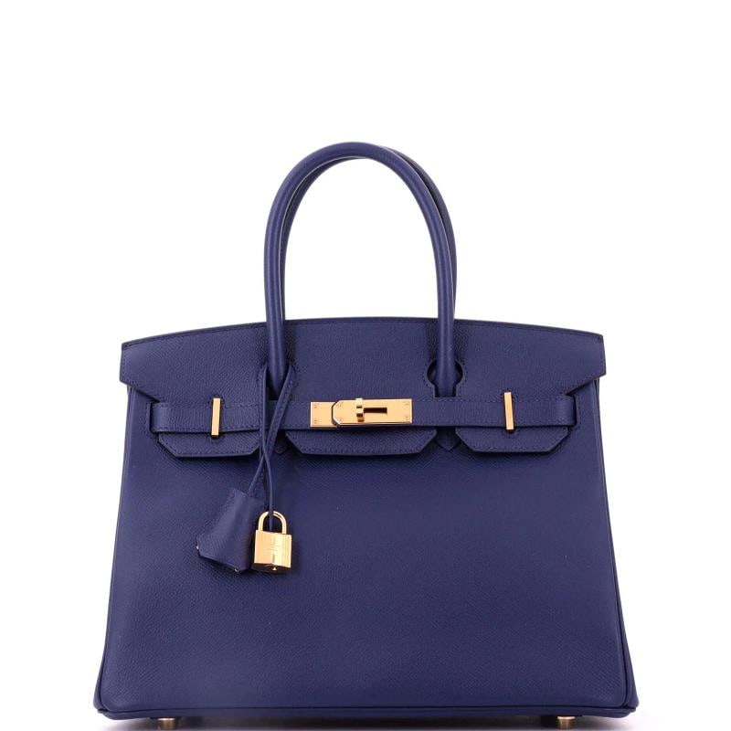 Hermes Birkin Handbag Blue Epsom with Gold Hardware 30 (1 of 7)