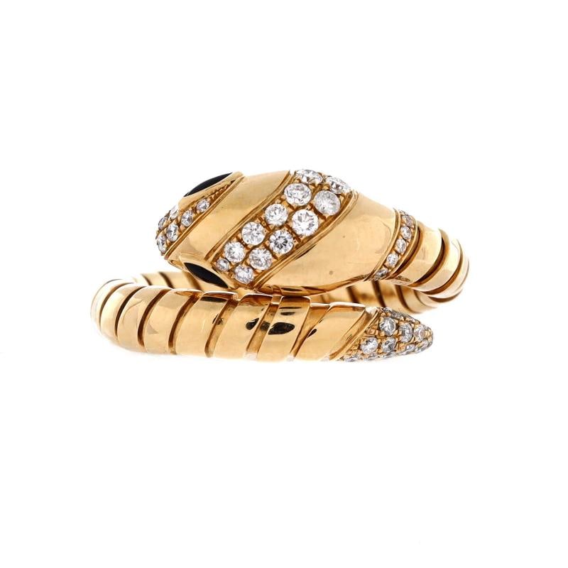 Bvlgari Serpenti Tubogas One-Coil Ring 18K Yellow Gold with Onyx and Semi Pave: Condition: Pre-owned - Good,Brand: Bvlgari,Main Stone: Onyx,Metal: 18K Yellow Gold,Metal Purity: 18K,Ring Size: 8,Type: Ring,Color: Yellow Gold,Style: 18K Yellow Gold With Onyx And Semi Pave Diamonds,