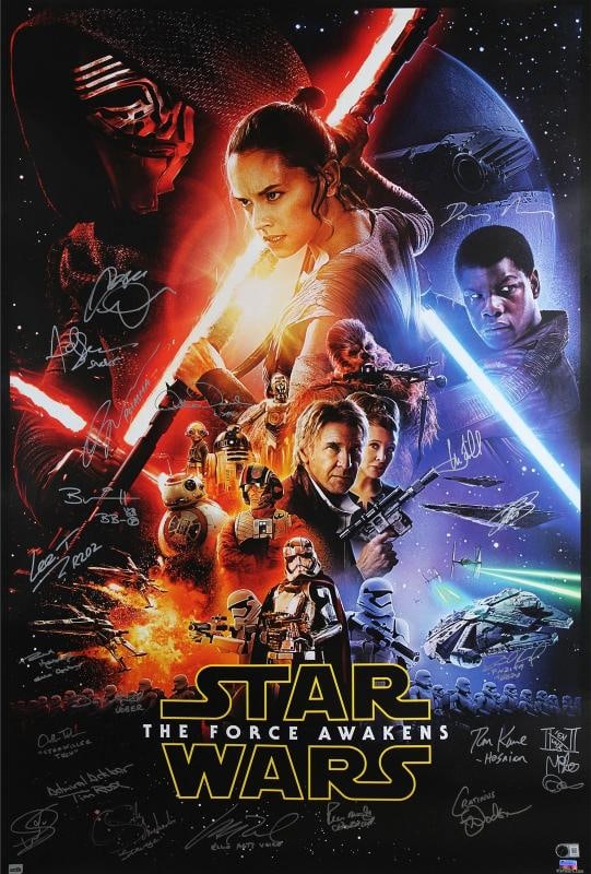 Star Wars (21) Hamill, Ridley, Mayhew, Driver Signed 27x40 Poster BAS #AG010007: Object Type: Poster,Industry: Movies,Original/Reproduction: Original,Autograph Authentication: Beckett,PRODUCT_COA: Beckett,PRODUCT_SIGNED_BY_NAME: Mark Hamill, Daisy Ridley, Peter Mayhew, Adam Driver