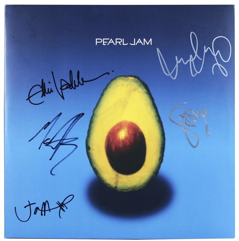 Pearl Jam (5) Vedder, Ament, McCready +2 Signed Signed Avocado Album Cover JSA: Object Type: Record,Industry: Music,Original/Reproduction: Original,Autograph Authentication: JSA,PRODUCT_COA: JSA,PRODUCT_SIGNED_BY_NAME: Eddie Vedder, Jeff Ament, Mike McCready, Stone Gossard & Matt