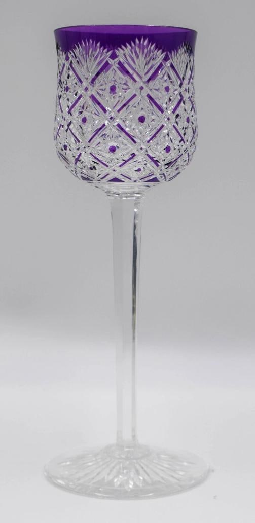 Amazing Baccarat Purple Cut to Clear Wine Glass - Signed: Measures 8 1/4" high by 3 1/8" wide.