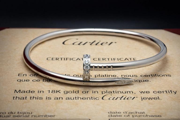 Cartier JUSTE UN CLOU 18K White Gold Diamonds 3.5 mm Bracelet SZ 19 Box Receipt - 4