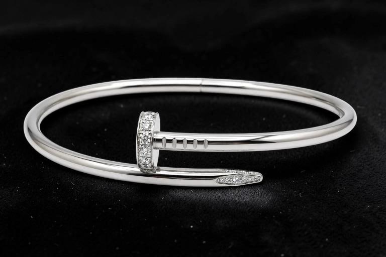 Cartier JUSTE UN CLOU 18K White Gold Diamonds 3.5 mm Bracelet SZ 19 Box Receipt - 7