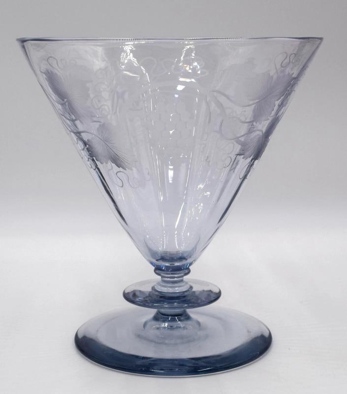 Steuben Moonlight Engraved Vase w/Grapes & Vines Shape #6419, Signed (1 of 13)
