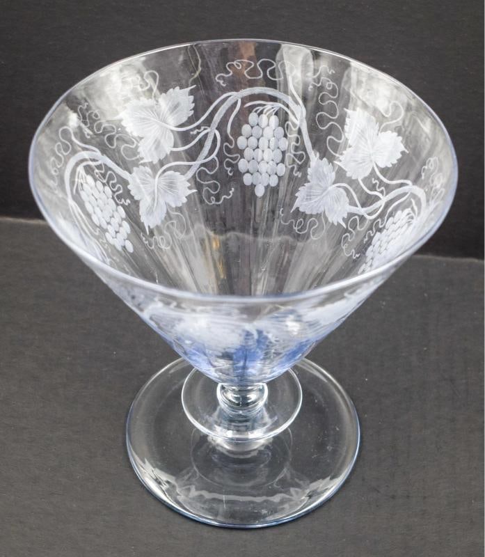 Steuben Moonlight Engraved Vase w/Grapes & Vines Shape #6419, Signed - 7