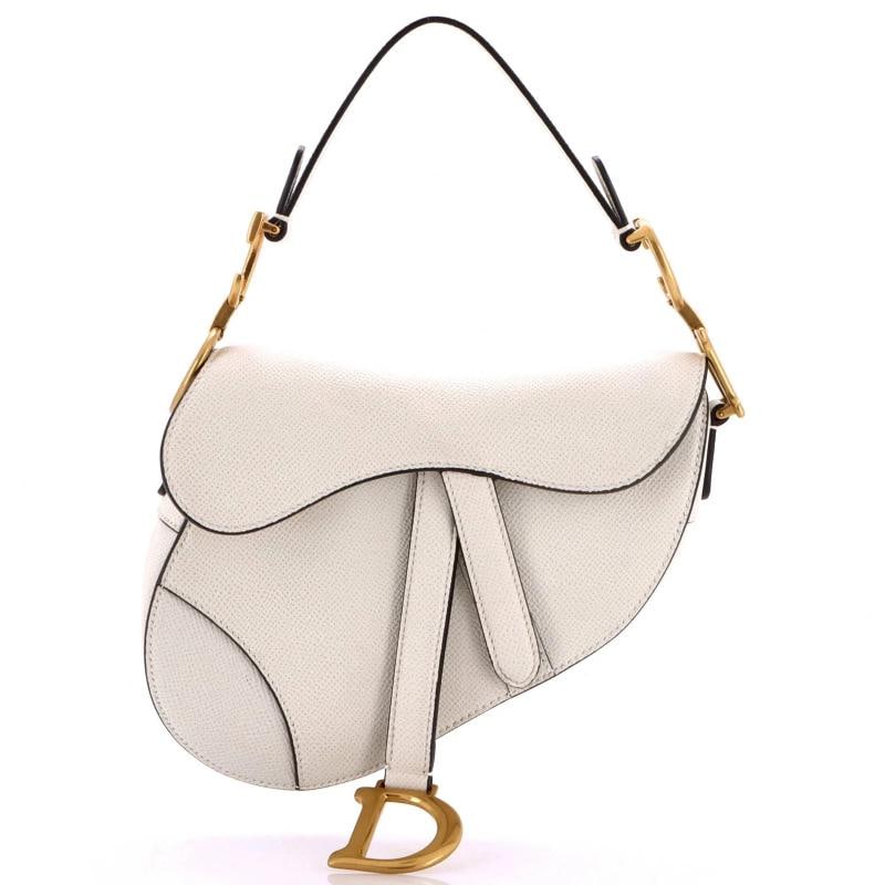 Christian Dior Saddle Handbag Leather Mini: Condition: Pre-owned - Good,Brand: Christian Dior,Exterior Material: Leather,Style: Shoulder Bags,Exterior Color: White,Department: Women,Size: Mini