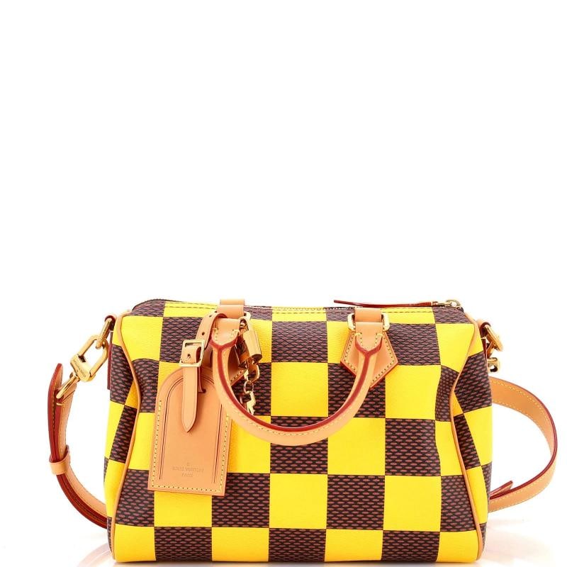 Louis Vuitton Speedy Bandouliere Bag Damier Pop 25: Condition: Pre-owned - Excellent,Brand: Louis Vuitton,Exterior Material: Canvas Coated,Style: Top Handle,Exterior Color: Yellow,Department: Women,Size: Small,Accessories: Luggage Tag, Lock