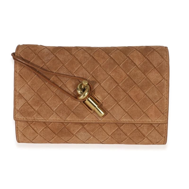 Bottega Veneta Tan Intrecciato Suede Small Andiamo Pouch: Condition: Pre-owned - Good,Dimensions: 7 x 4.75 x 1,Handbag Accessories: Dustbag;Care Booklet;Retail Tag,Bag Width: 7 in,Bag Depth: 1 in,Bag Height: 4.75 in,Department: Unisex,Style: Pouch,Material: 