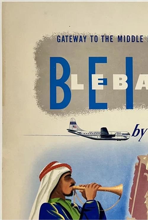 Original Vintage Poster PAN AM - BEIRUT BY CLIPPER Airline Travel Tourism LINEN - 2