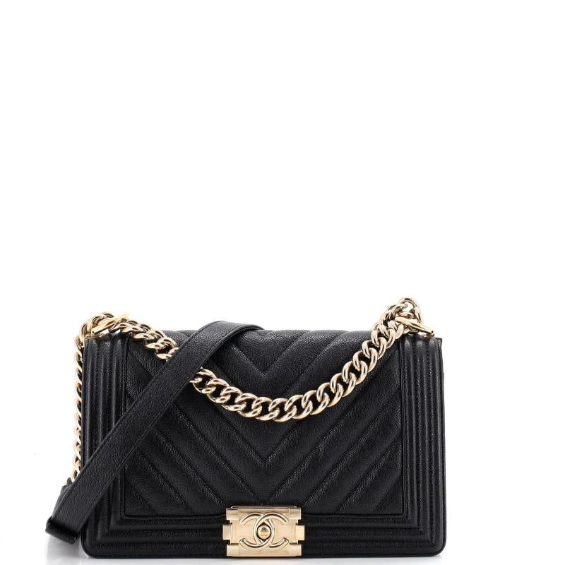 Chanel Boy Flap Bag Chevron Caviar Old Medium: Measurements: Handle Drop 11", Height 6", Width 10", Depth 3", Strap Drop 22" . Condition: Pre-owned - Good,Brand: CHANEL,Exterior Material: Leather,Style: Shoulder Bags,Exterior Color: Black,Departme