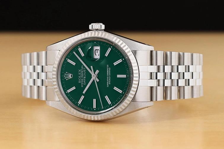 ROLEX MENS DATEJUST 16014 18K GOLD STAINLESS STEEL GREEN DIAL JUBILEE WATCH - 3