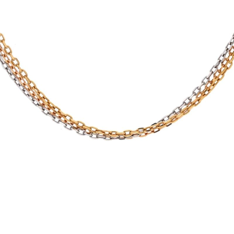 Cartier Trinity Chain Necklace 18K Tricolor Gold: Condition: Pre-owned - Good,Brand: Cartier,Main Stone: Unknown,Metal: 18K Tri Colored Gold,Metal Purity: 18K,Style: Chain,Type: Necklace,Color: Tricolor Gold,Material: 18K Rose Gold, 18K White Gold,