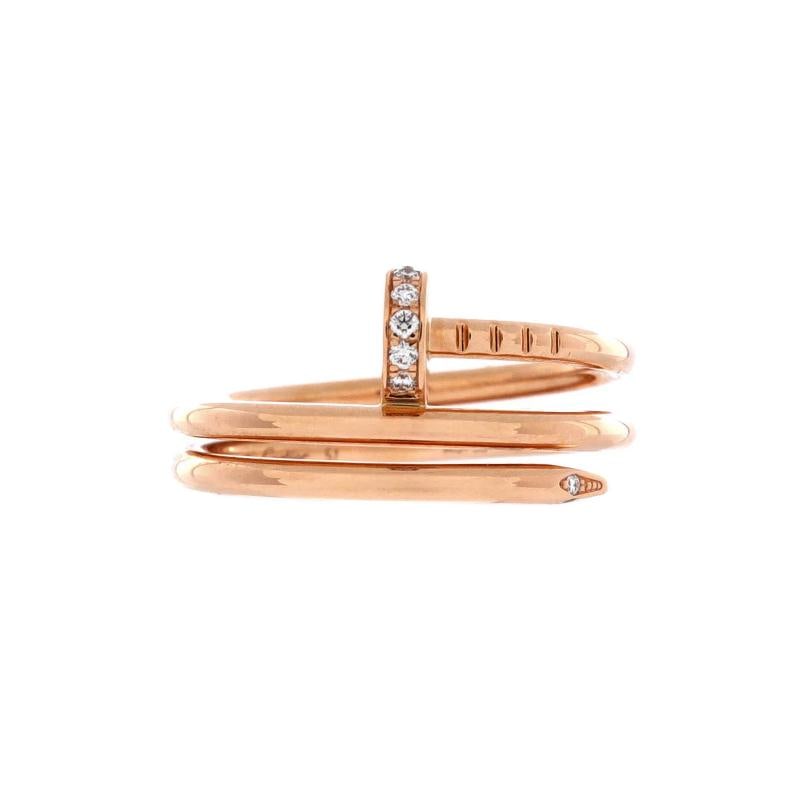 Cartier Juste un Clou Double Ring 18K Rose Gold and Diamonds Small: Measurements: Size: 5.75 - 51, Width: 10.00 mm . Condition: Pre-owned - Good,Brand: Cartier,Main Stone: Diamond,Metal: 18K Rose Gold,Metal Purity: 18k,Ring Size: 5.75 - 51,Type: Ring,Color: Rose Gold,