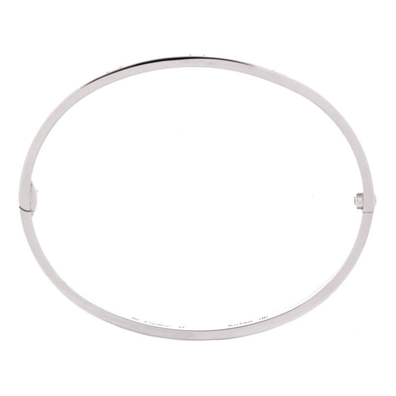 Cartier Love Bracelet 18K White Gold Small: Measurements: Circumference: 6.25 ", Width: 3.65 mm . Condition: Pre-owned - Good,Brand: Cartier,Main Stone: Unknown,Metal: 18K White Gold,Metal Purity: 18K,Style: Bracelet,Type: Bracelet,Color: