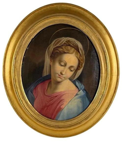 Antique 18th 19thC Italian Madonna Annunciate Virgin Mary Oil on Canvas Painting (1 of 20)