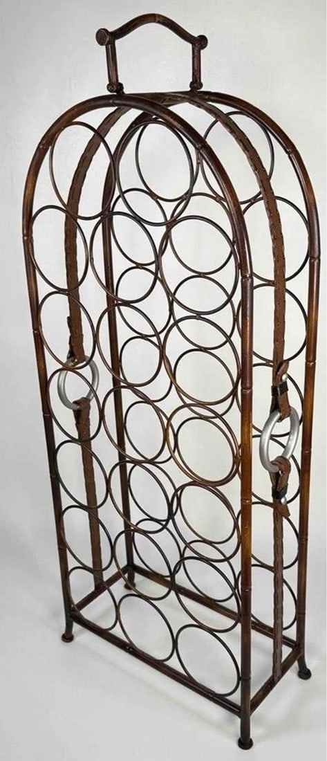Jacques Adnet Hermes Style Tole Faux Leather Equestrian Wine Rack Bottle Holder - 2