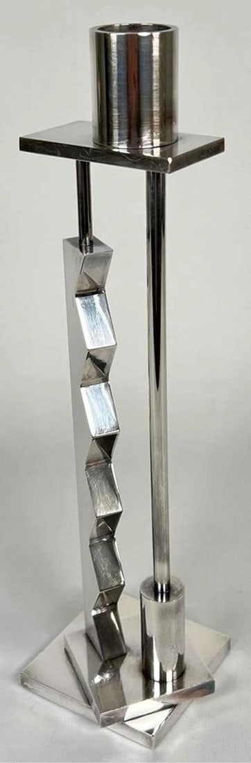 1980s Swid Powell Ettore Sottsass Italy Silver Plated Bronze Memphis Candlestick - 2