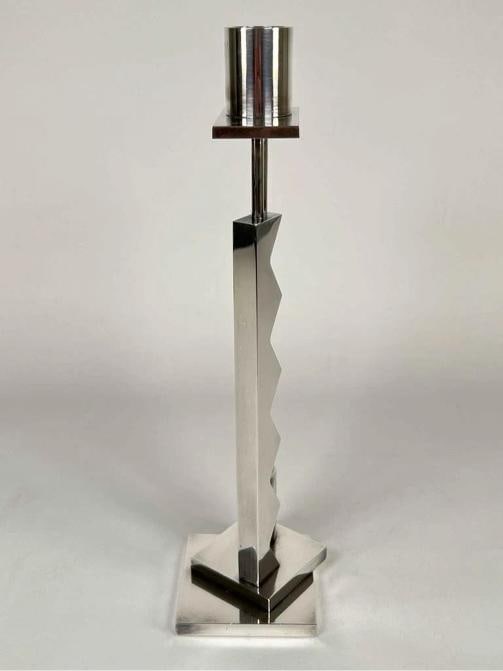 1980s Swid Powell Ettore Sottsass Italy Silver Plated Bronze Memphis Candlestick - 3