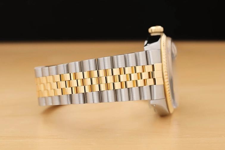 ROLEX MENS DATEJUST TWO TONE 18K YELLOW GOLD STEEL QUICKSET WATCH w/ ROLEX BAND - 8
