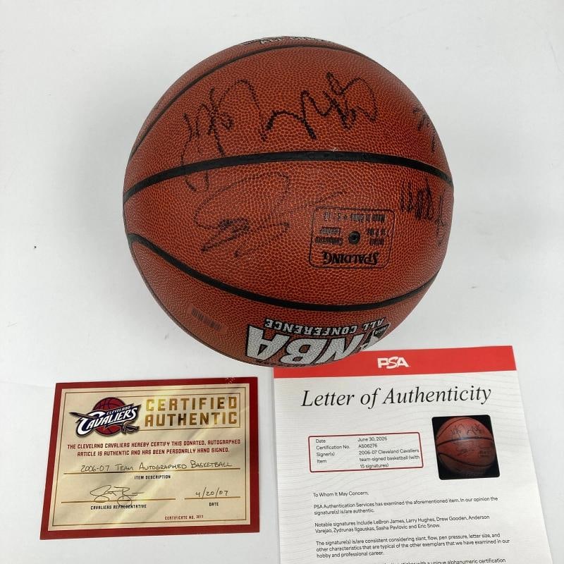 Lebron James First NBA Finals 2006-07 Cleveland Cavaliers Signed Basketball (Cleveland Cavaliers ...: Signed By LeBron James, Zydrunas Ilgauskas, Drew Gooden, Daniel Gibson, Shannon Brown, Anderson VarejÃƒÂ£o, Larry Hughes, Scot Pollard, David Wesley, Ira Newble, Damon Jones, Donye