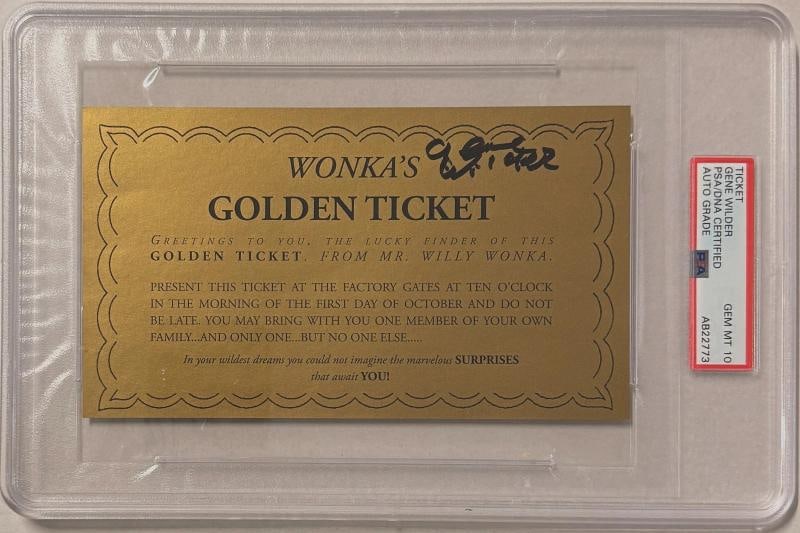 Gene Wilder Signed Willy Wonka's Golden Ticket PSA DNA Graded GEM MT 10: Industry: Movies,Movie: Willy Wonka and the Chocolate Factory,Signed by: Willy Wonka,Signed: Yes,Autograph Authentication: Professional Sports (PSA/DNA),Object Type: Photograph,Original/Reproduction: 