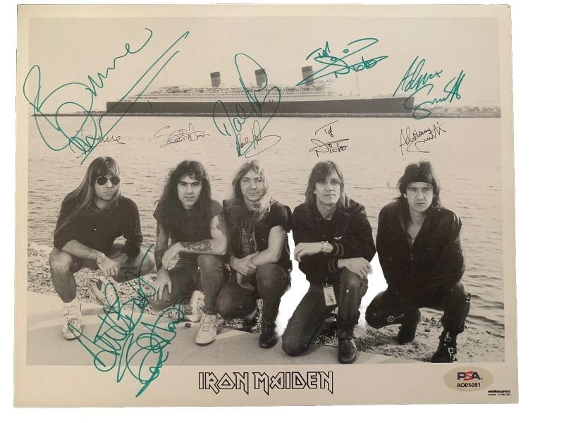 Iron Maiden Complete Vintage Band Signed Autographed 8x10 Photo (PSA): Signed by BRUCE DICKINSON, ADRIAN SMITH, STEVE HARRIS, NICKO MCBRAIN & DAVE MURRAY. Industry: Music,Signed: Yes,Autograph Authentication: Professional Sports (PSA/DNA),Object Type: Photograph,Original