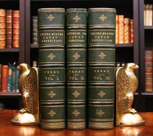 1856 Narrative of the Expedition of an American Squadron to China & Japan 1stED: Binding: Leather,Place of Publication: Washington,Language: English,Special Attributes: 1st Edition, Illustrated, Large Quarto Bindings 11.5" Tall, Fine Leather Bindings, 170 Years Old, Scarce,Author: