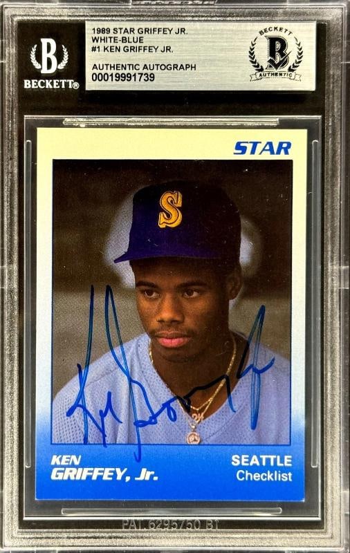 1989 Star Ken Griffey Jr. Signed Auto RC #1 BGS Certified RARE White Blue: Condition: Graded - BGS Authentic: Professionally graded,Card Size: Standard,Autographed: Yes,League: Major League Baseball (MLB),Signed By: Ken Griffey Jr,Player/Athlete: Ken Griffey Jr,Material: Car