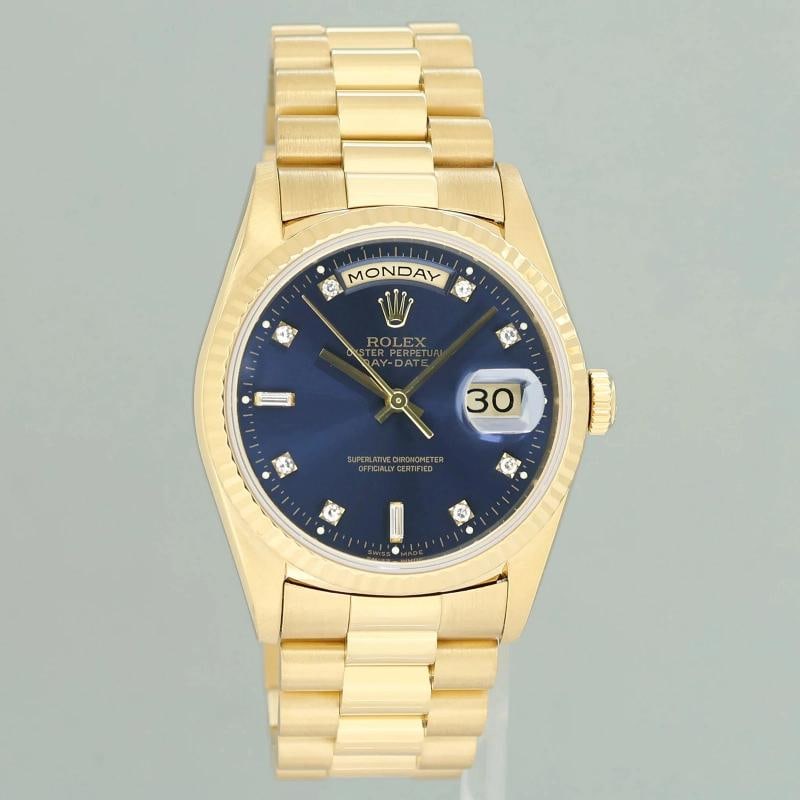 PAPERS MINT Rolex 18238 President Day Date Blue Diamond Double Quick Yellow Gold - 2