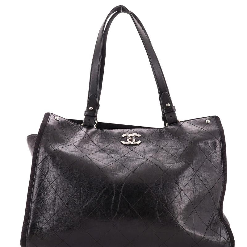 Chanel On The Road Zip Tote Quilted Leather Large: Measurements: Handle Drop 9.5", Height 9", Width 14.5", Depth 7" . Condition: Pre-owned - Fair,Brand: CHANEL,Exterior Material: Leather,Style: Totes,Exterior Color: Black,Department: Women,Size: Mediu