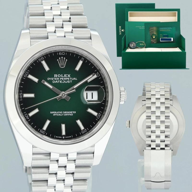 2026 NEW PAPERS Rolex DateJust 41 Steel 126300 Green Ombre Jubilee 41mm Watch: Case & Dial Case Material: Rolex Stainless Steel Case Size: 41mm Bezel: Rolex Smooth Crystal: Rolex Sapphire Dial: Rolex Green Ombre Movement & Bracelet Movement: Rolex Automatic Bracelet Design: Role