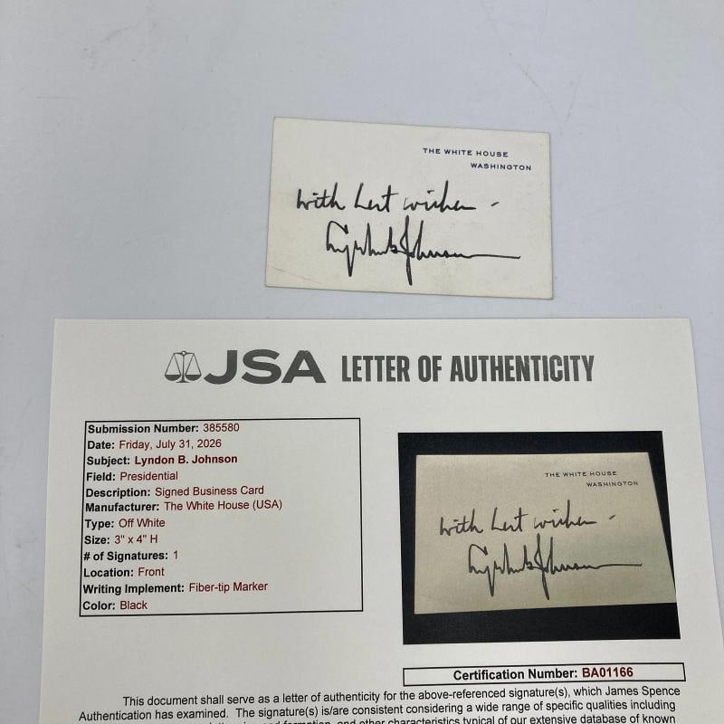 President Lyndon B. Johnson Signed White House Original Card JSA COA (1 of 5)