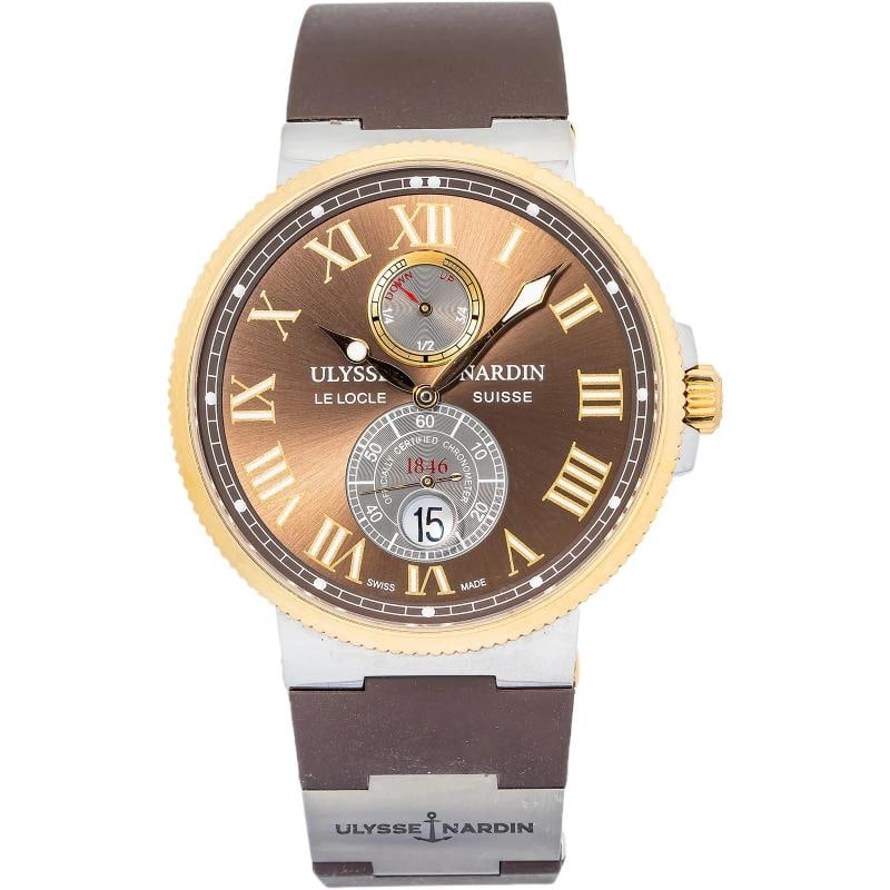 Ulysse Nardin Maxi Marine 265-67 Strap Steel Brown Sunburst Roman Auto 43mm: Case Size 43mm Wrist Fit 7.75 inches Box No Papers No Condition Ã¢â‚¬â€ Good Full Specifications SKU UN#53 Brand Ulysse Nardin Model Maxi Marine Reference 26