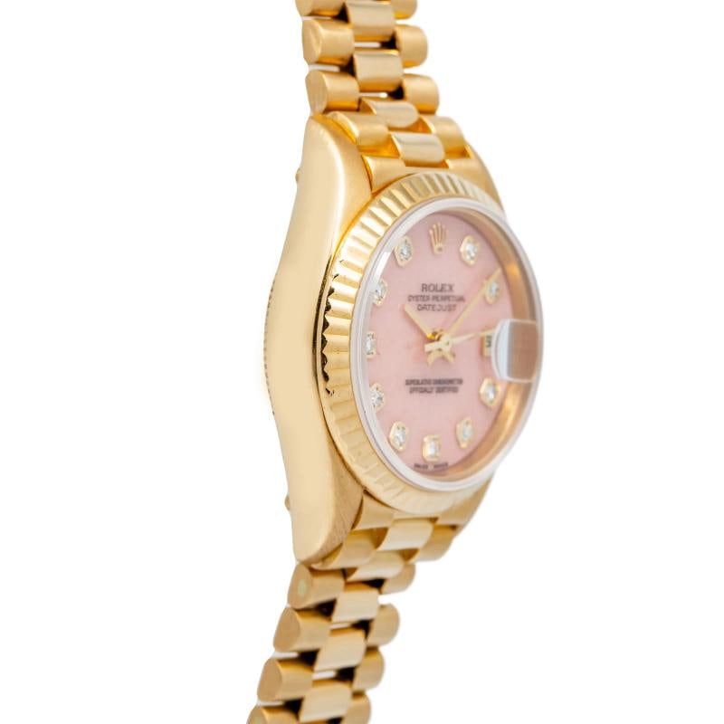 Rolex 79178 President Yellow Gold Cracked Pink Coral Stone Dial Diamond 26mm - 4