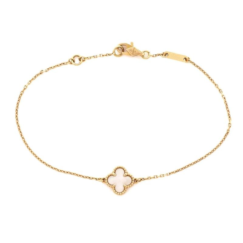 Van Cleef & Arpels Sweet Alhambra Bracelet 18K Yellow Gold and Mother of Pearl: Condition: Pre-owned - Good,Brand: Van Cleef & Arpels,Main Stone: Mother of Pearl,Metal: 18K Yellow Gold,Metal Purity: 18k,Style: Bracelet,Type: Bracelet,Color: Yellow Gold,Material: 18K Yellow Gold, 