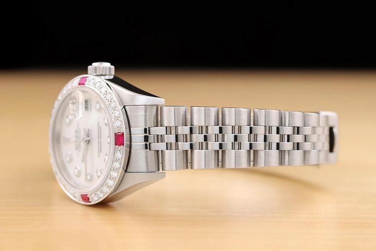 ROLEX LADIES DATEJUST 79174 MOTHER OF PEARL 18K GOLD STEEL DIAMOND RUBY WATCH - 4