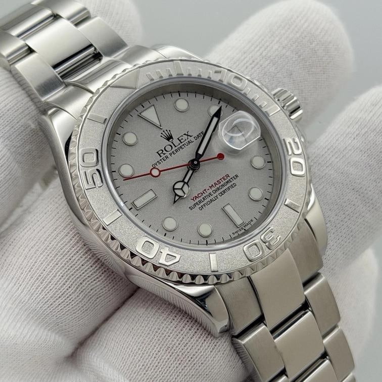 2005 Rolex Yacht Master 16622 40mm Platinum Dial Platinum Bezel Steel Box Papers - 4