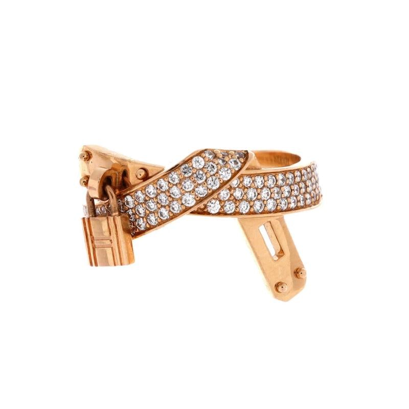 Hermes Kelly Gavroche Ring 18K Rose Gold with Diamonds: Condition: Pre-owned - Good,Brand: Hermes,Main Stone: Diamond,Metal: 18K Rose Gold,Metal Purity: 18K,Ring Size: 6 - 52,Type: Ring,Color: Rose Gold,Style: 18K Rose Gold With Diamonds,Material: 18K Rose