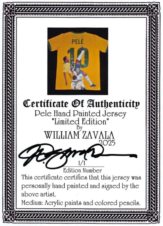 Brazil Pele Signed Hand Painted LE 1/1 By William Zavala Framed Jersey BAS COA - 4