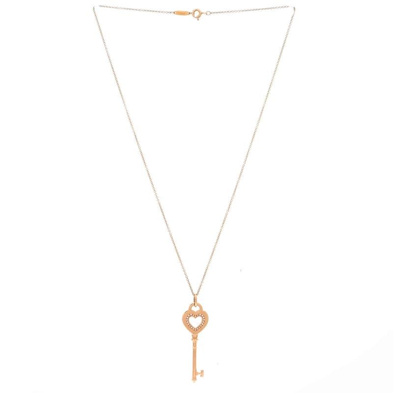 Tiffany & Co. Heart Key Pendant Necklace 18K Rose Gold with Diamonds Medium - 3