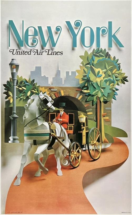 Original Vintage Poster NEW YORK UNITED AIR LINES Airline Travel Central Park OL: Dimensions: 24.6 x 40.4 in. / 62.5 x 102.5 cm.; Circa: 1971 . Condition: Used,Country of Origin: United States,Type: Poster,Airline: United,Modified Item: No