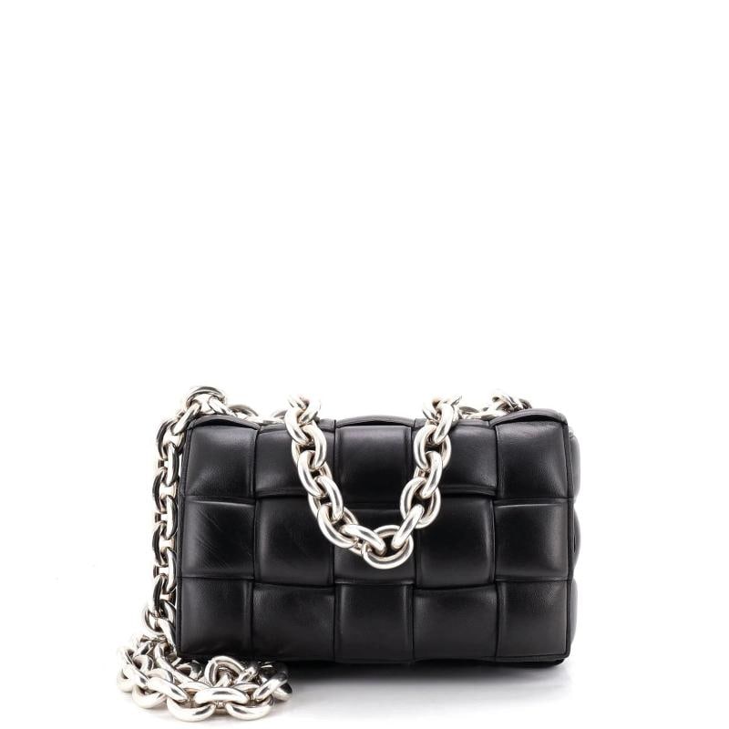 Bottega Veneta Cassette Chain Crossbody Bag Padded Maxi Intrecciato Leather: Measurements: Handle Drop 5.5", Height 7", Width 10", Depth 2", Strap Drop 20.5" . Condition: Pre-owned - Excellent,Brand: Bottega Veneta,Exterior Material: Leather,Style: Cross Body Bags,Exterior Col